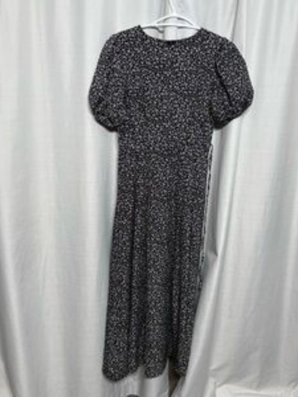 Black and White Floral Midi Dress Puff Sleeve Cottagecore Spring Summer Dress